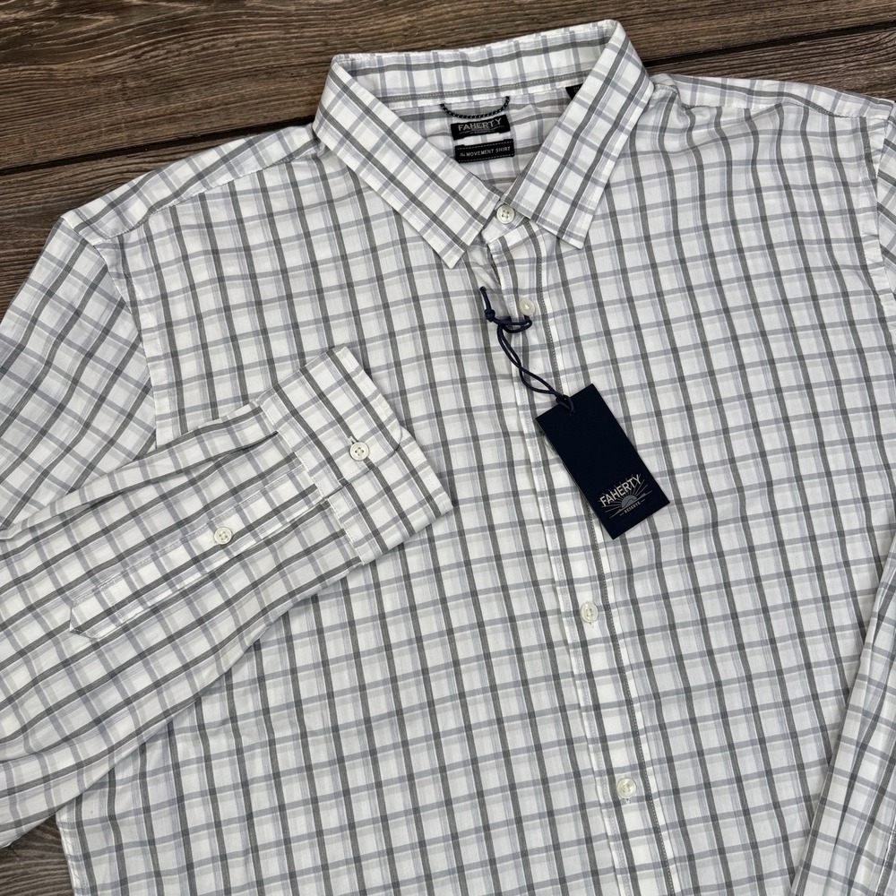 Faherty Men's Movement Shirt Winter‎ Roads Plaid Gray Size XXL Cotton Blend NEW